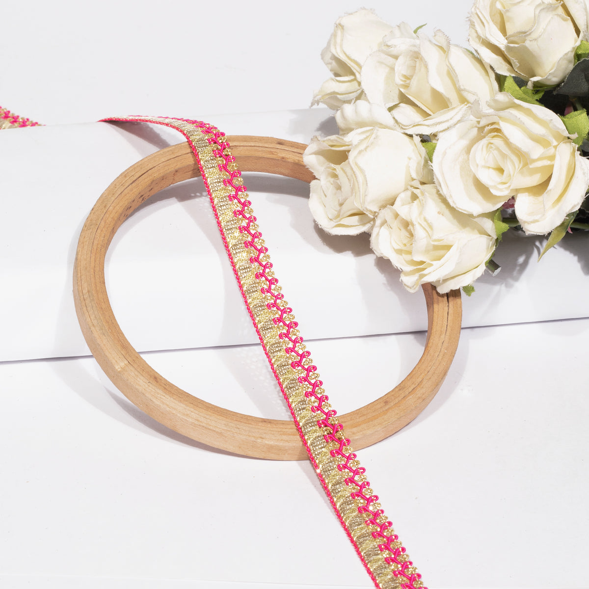 Fuchsia Resham Twist in Golden Zari Lace (18 Mtr)