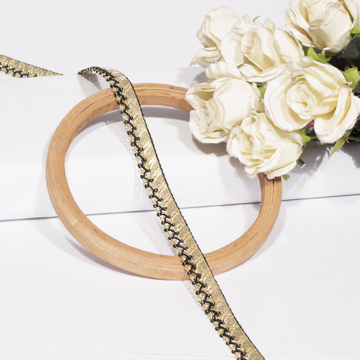 Black Resham Twist in Golden Zari Lace (18 Mtr)