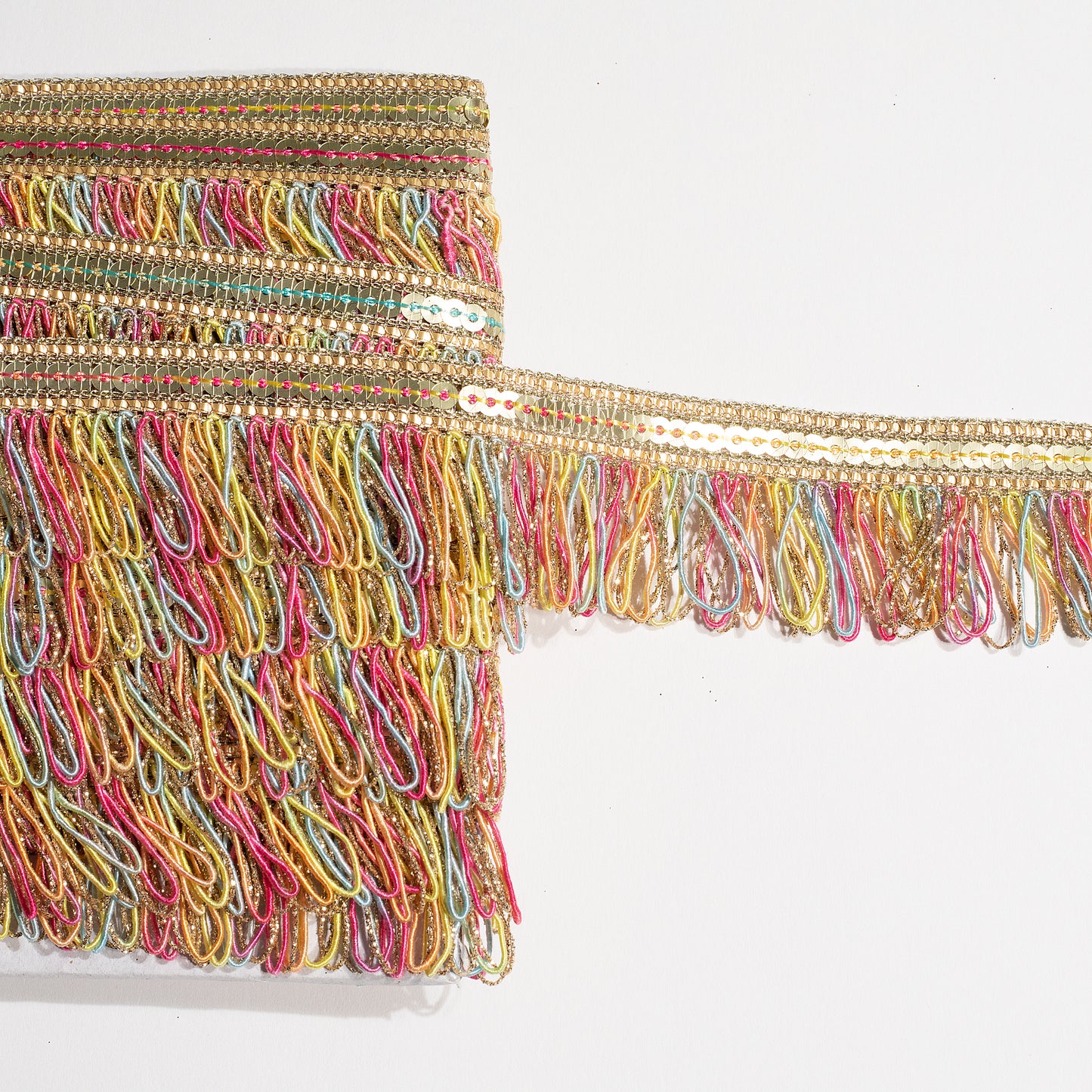 Glittering Sequins Multi Threads and Fringe Fusion Lace (9 Mtr)