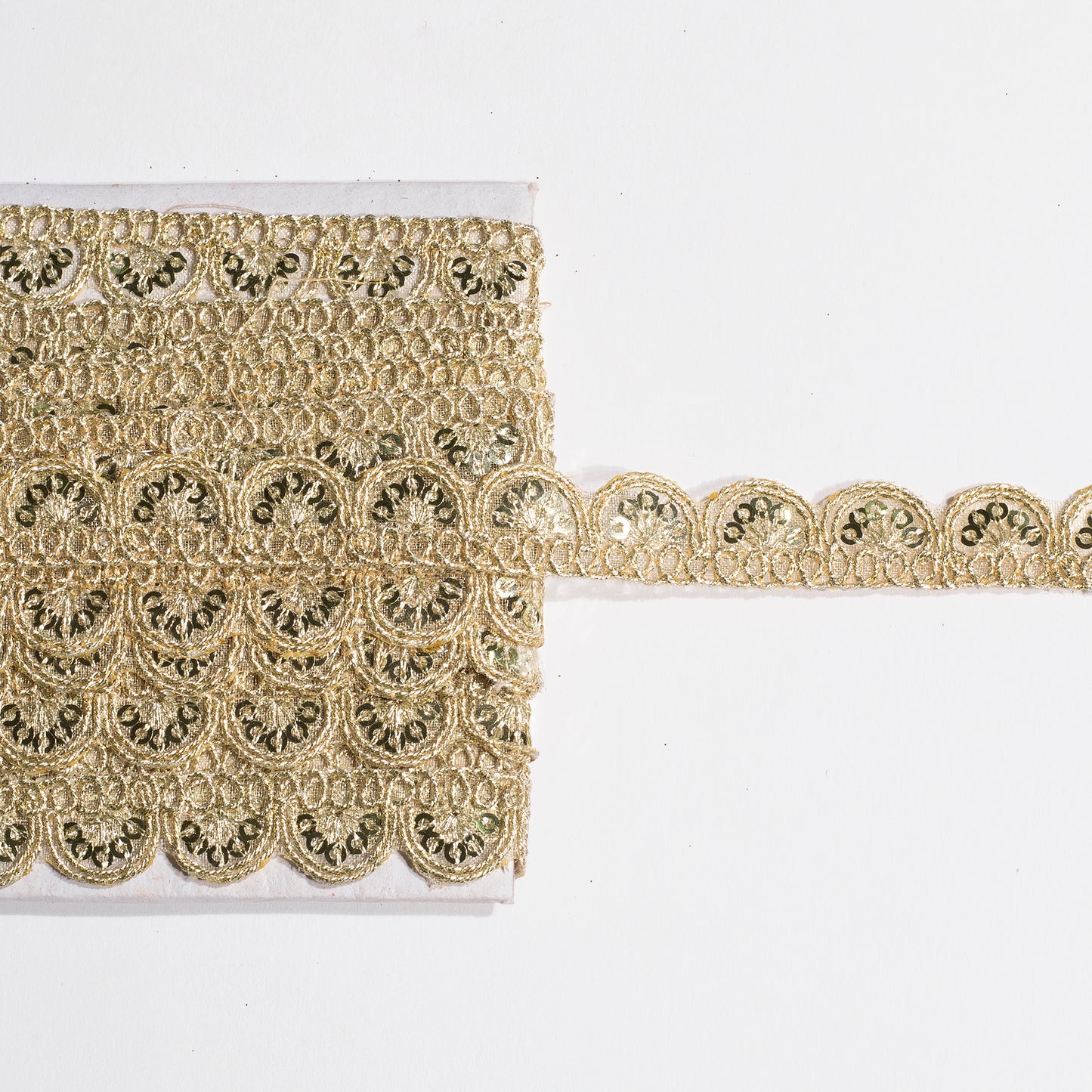 Golden Zari Sequins Thread Work Scalloped Lace (18 MTR)