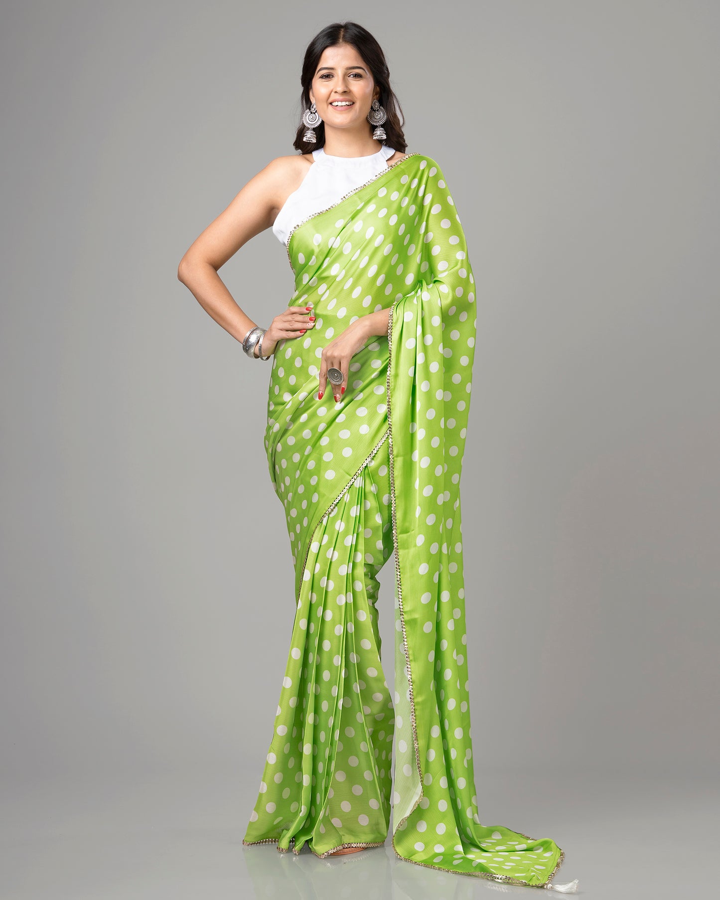 Lustrous Polka Dots Pre-Draped Saree