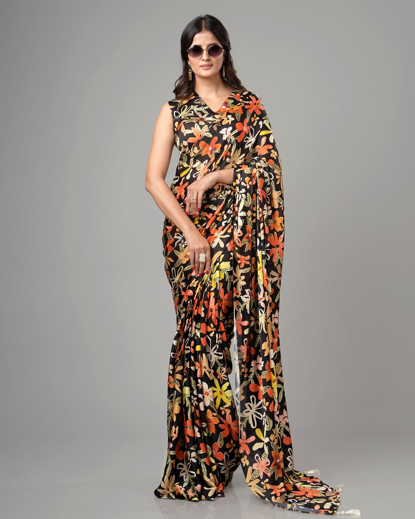 Beautiful Blooming Floral Pre-Draped Saree