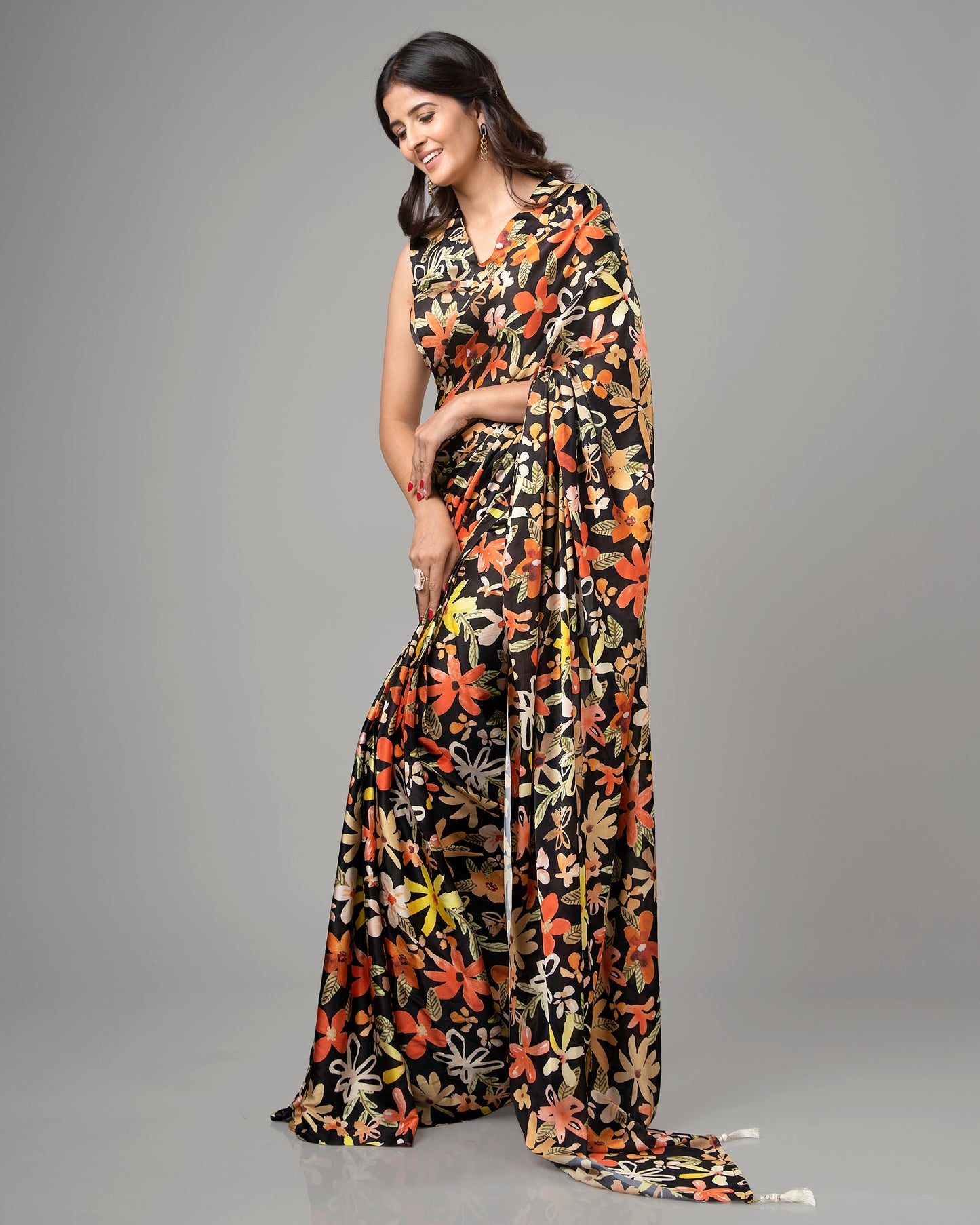 Beautiful Blooming Floral Pre-Draped Saree