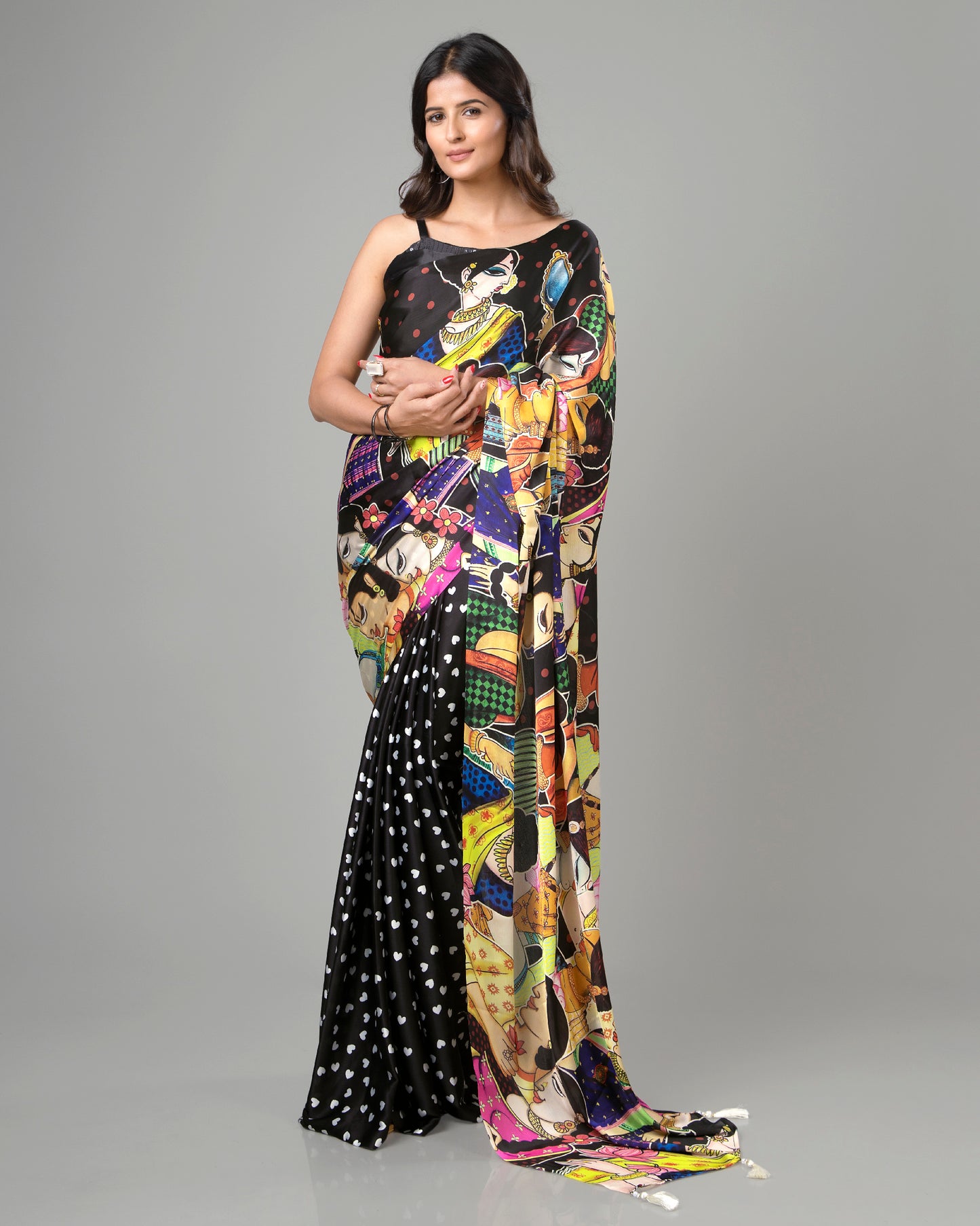 Trendy Quirky Polka Hearts Pre-Draped Saree