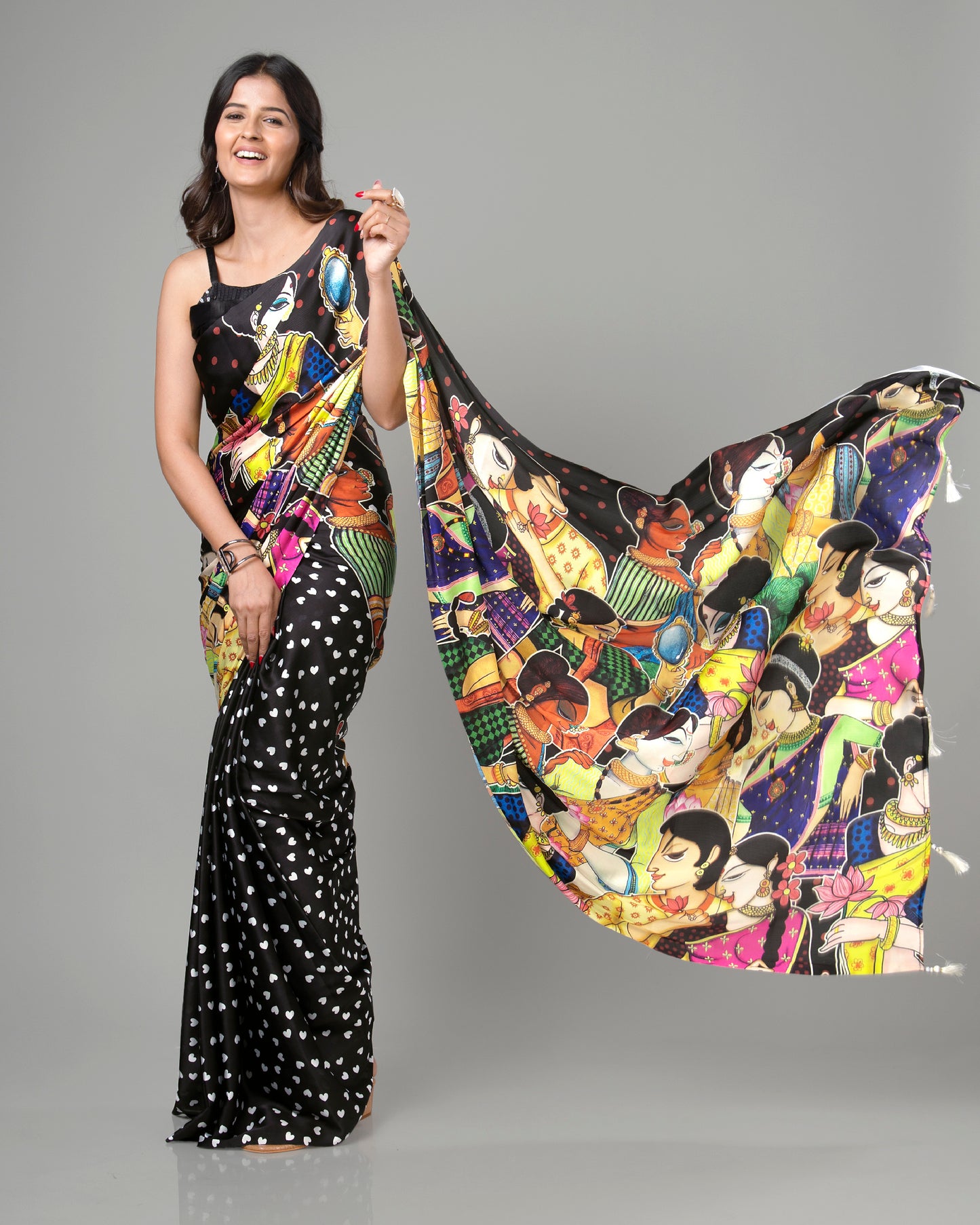 Trendy Quirky Polka Hearts Pre-Draped Saree