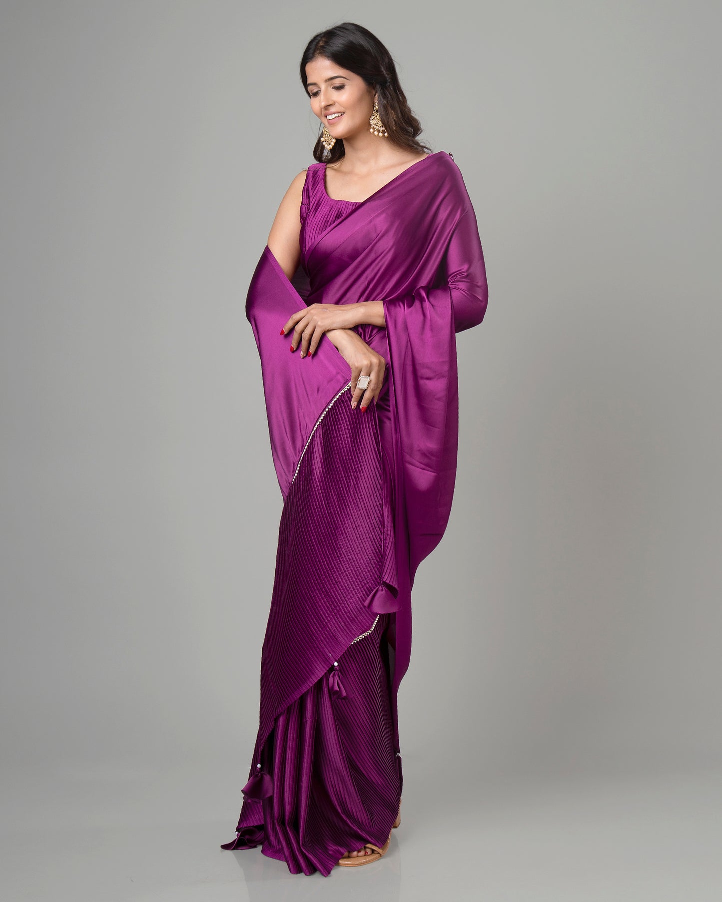 Glowing Rose Half Pleated Pre-Draped Saree