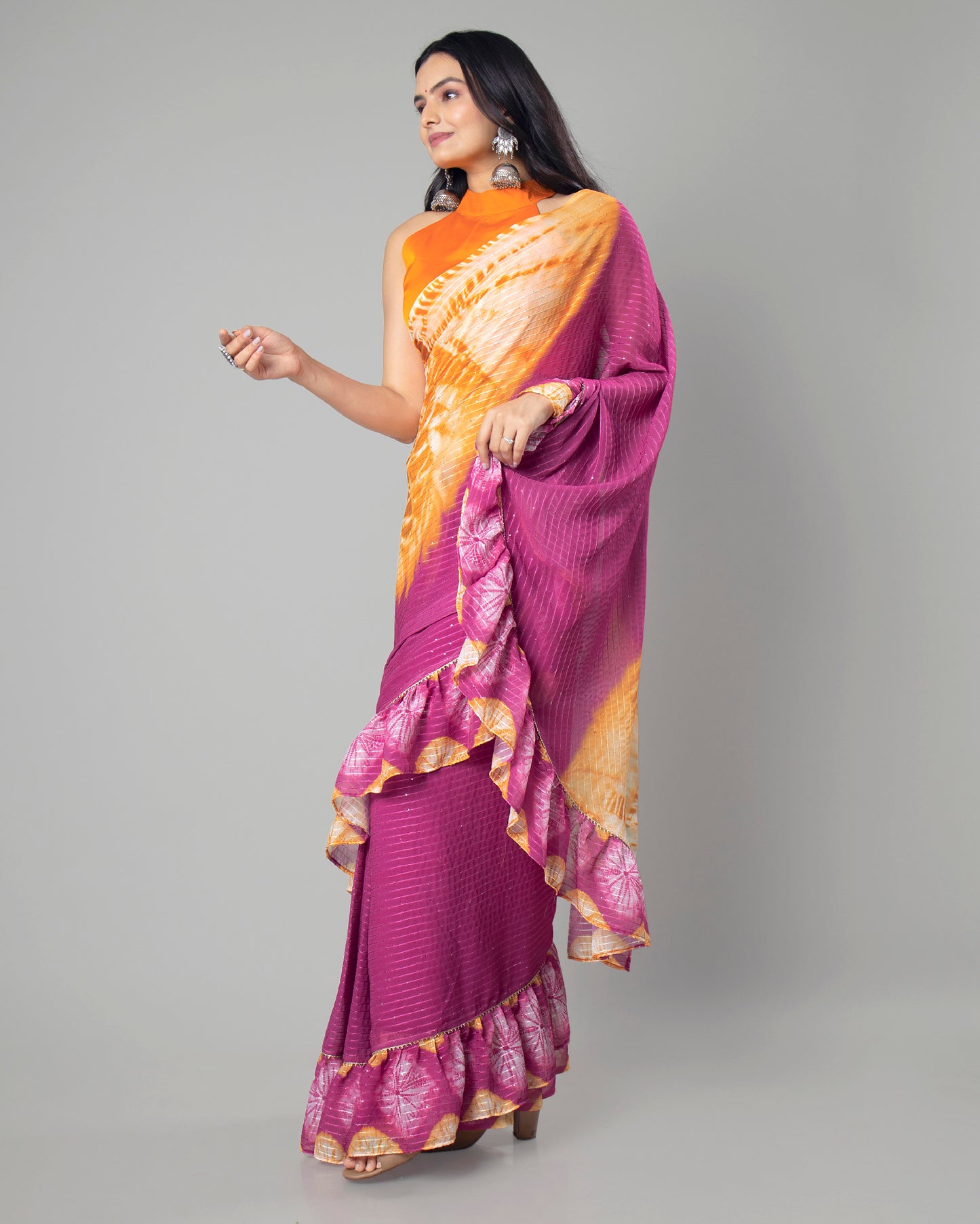 Exclusive Ruffled Designer Pre-Draped Saree