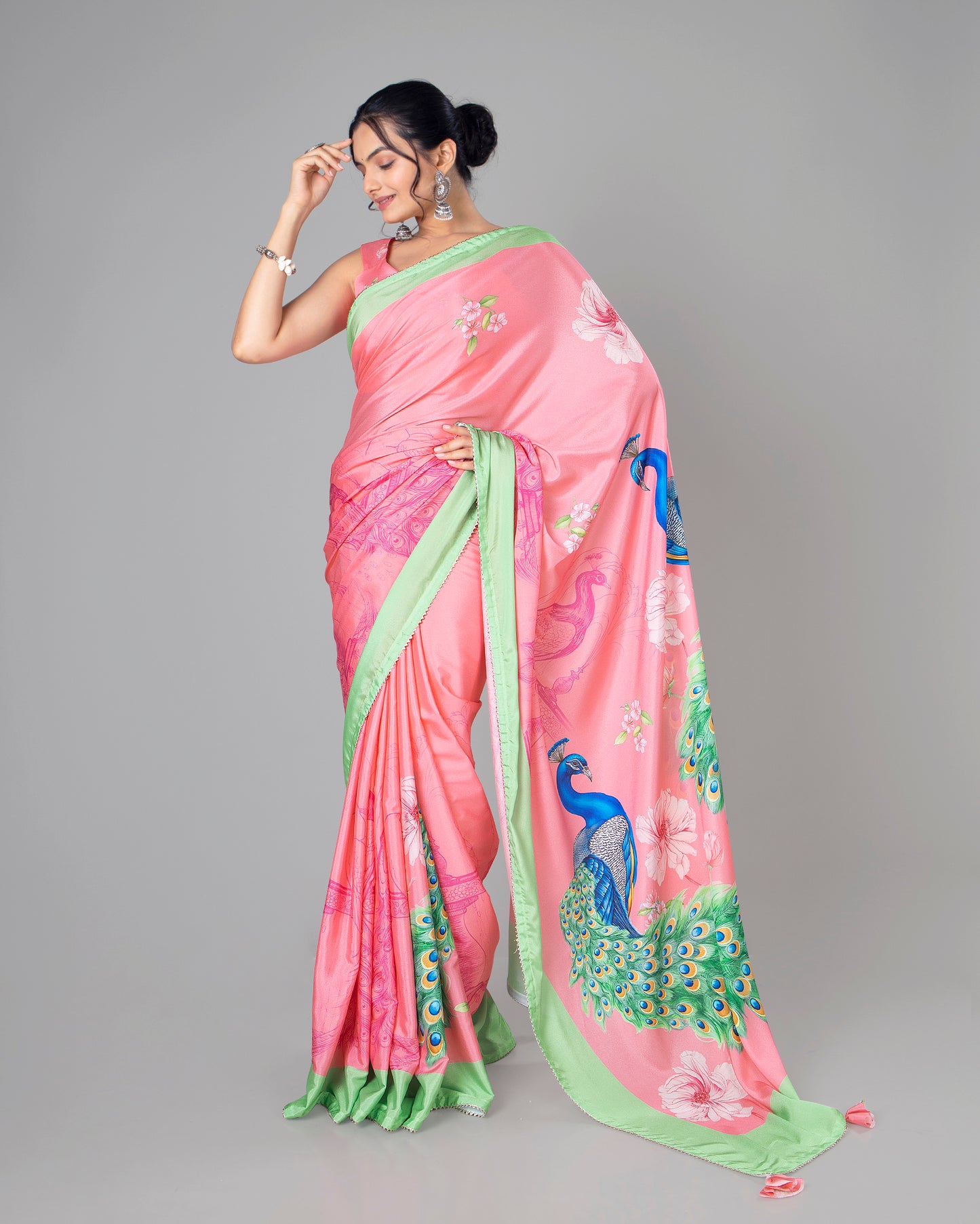 Beautiful Peacock Designer Pre-Draped Silk Saree