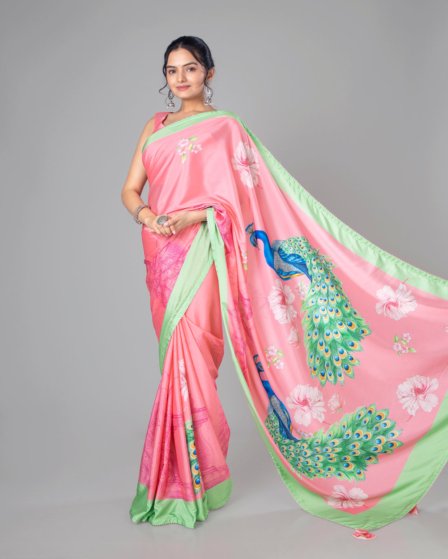 Beautiful Peacock Designer Pre-Draped Silk Saree