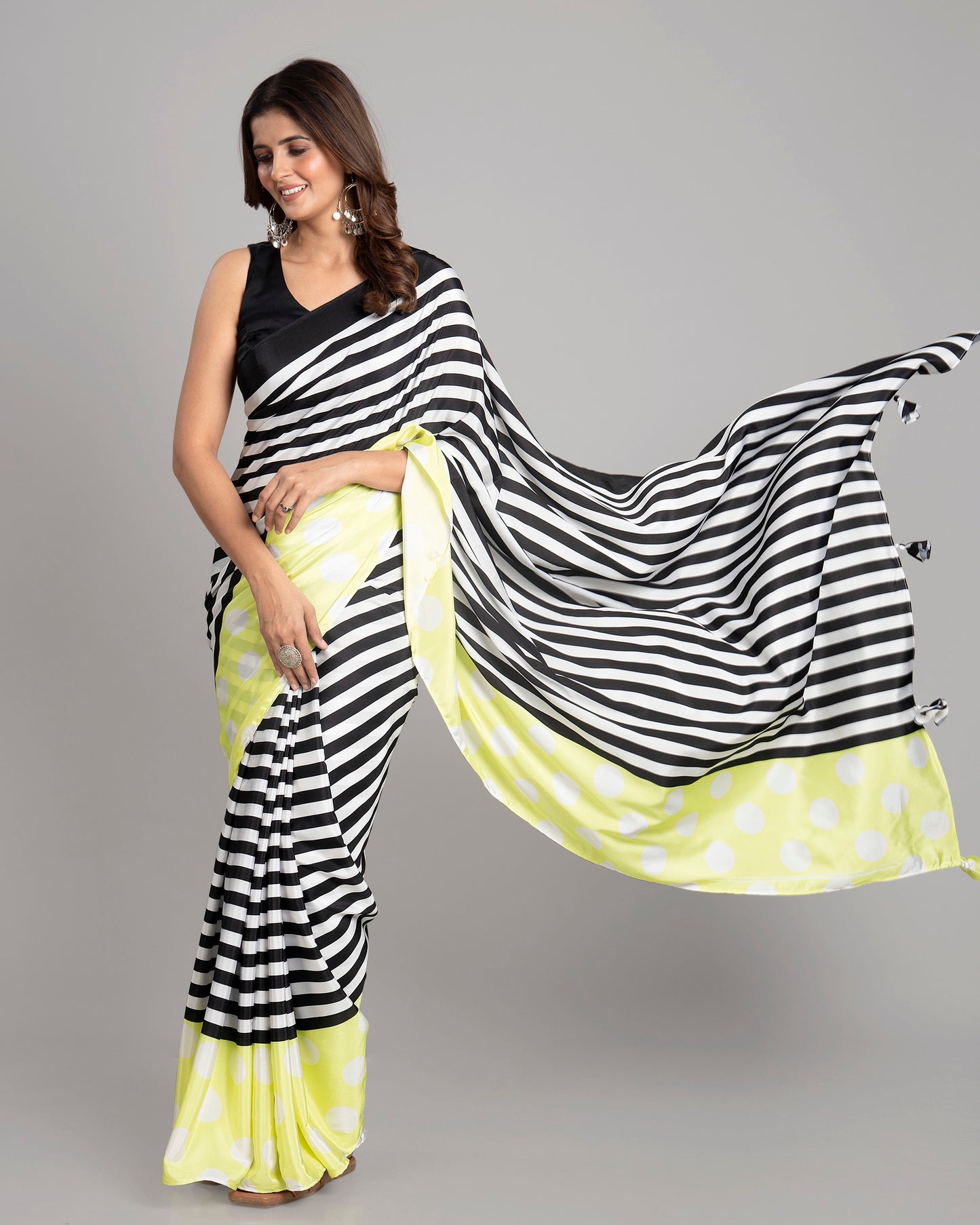 Attractive Striped Bollywood Designer Silk Saree