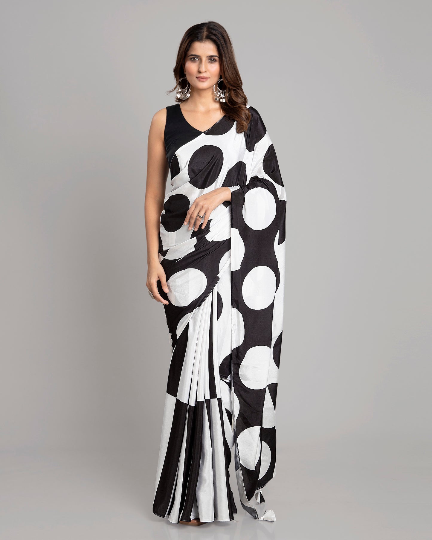 Trendy Polka Dots Color Block Bollywood Designer Silk Saree