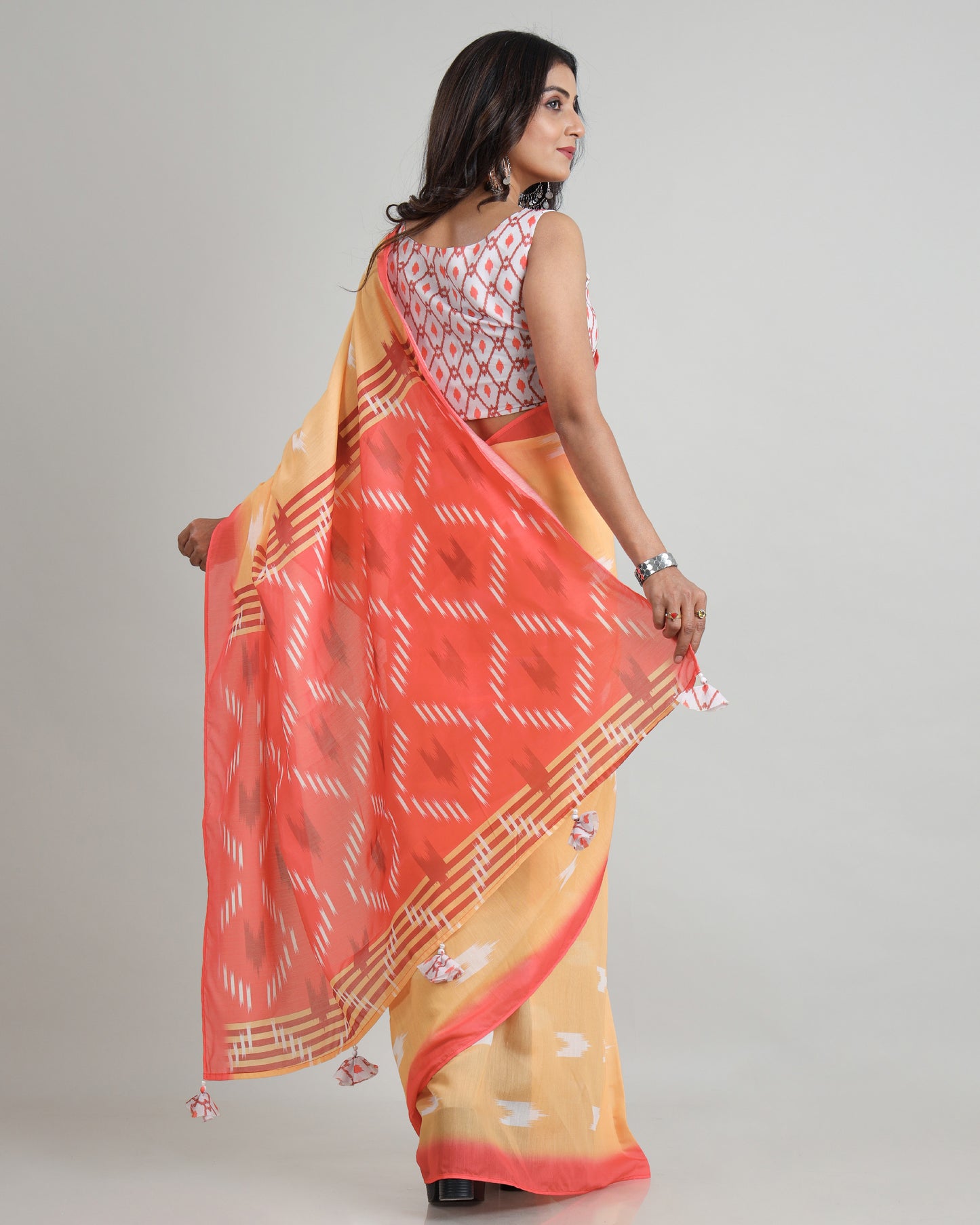 Drape in Seconds, Stun for Hours: Pre-Draped Ikat Print Saree