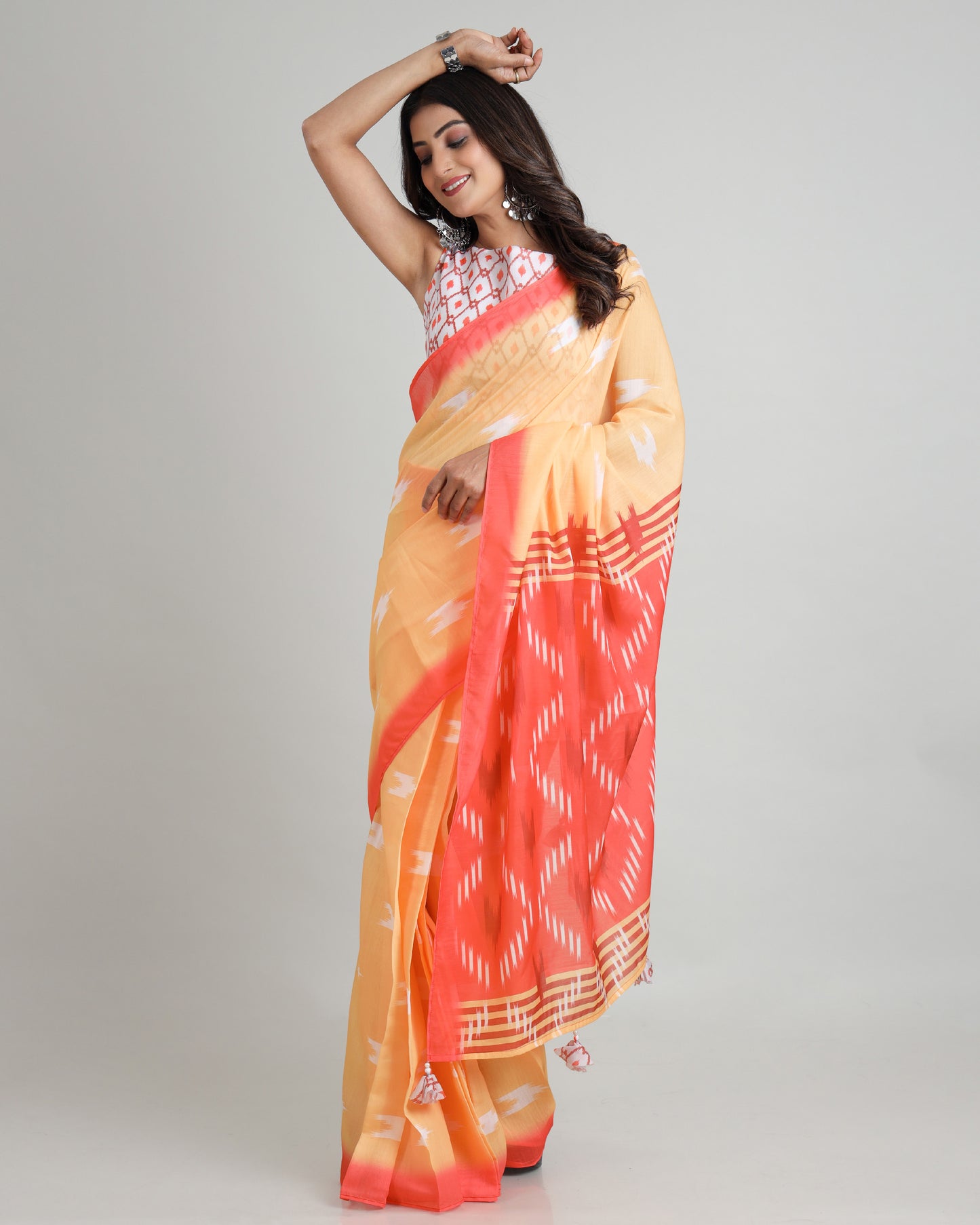 Drape in Seconds, Stun for Hours: Pre-Draped Ikat Print Saree