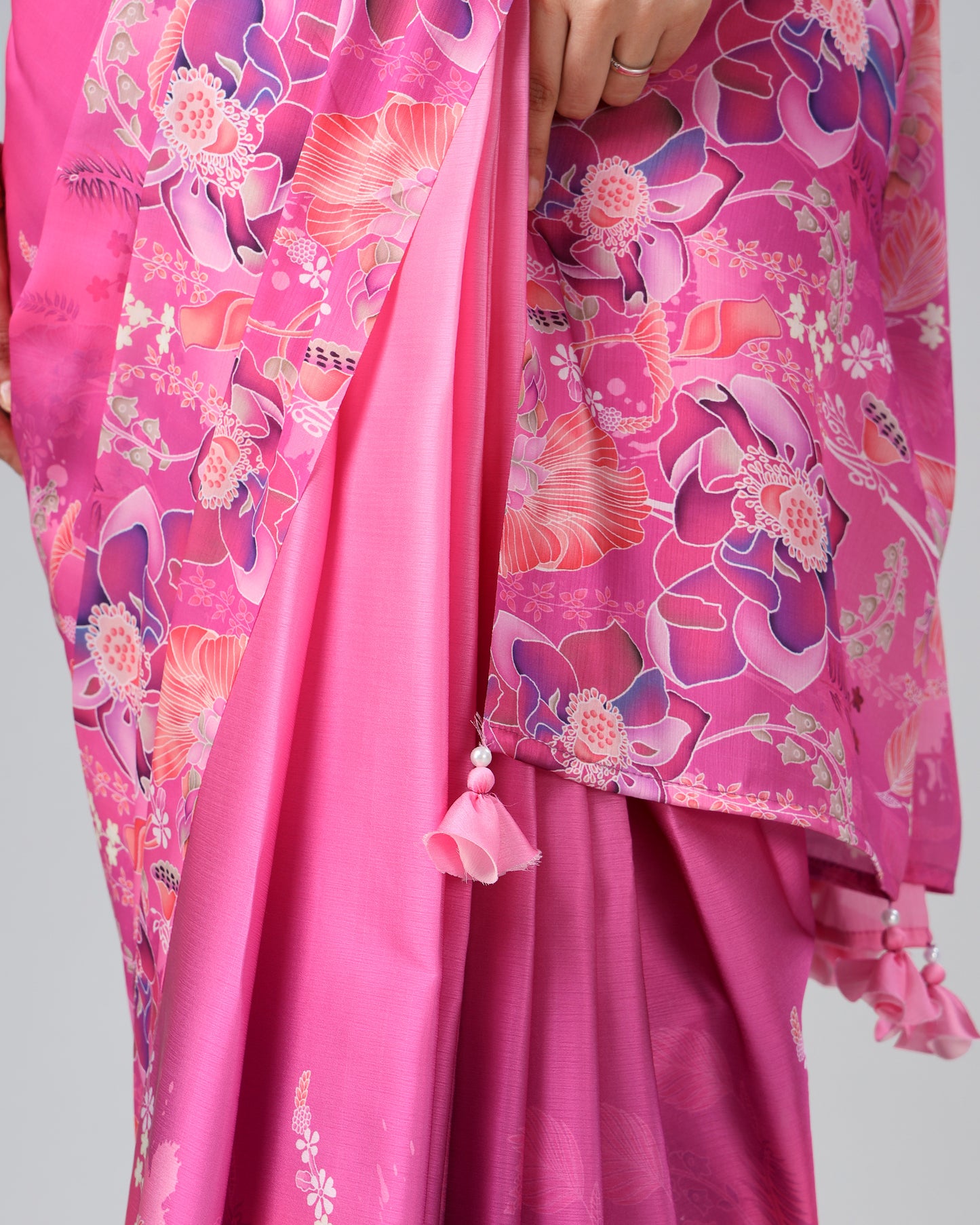 The 'Pink Perfection': Chiffon Satin Saree