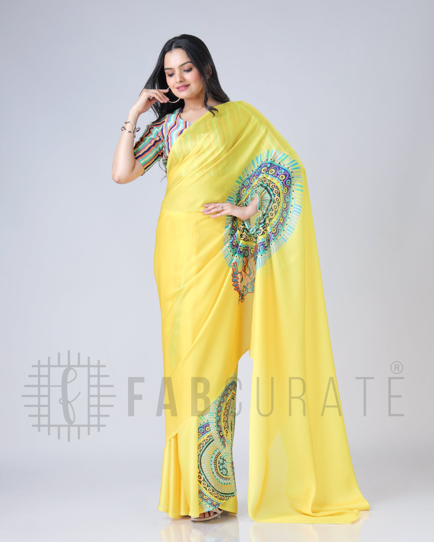Yellow Traditional Freehand Saree