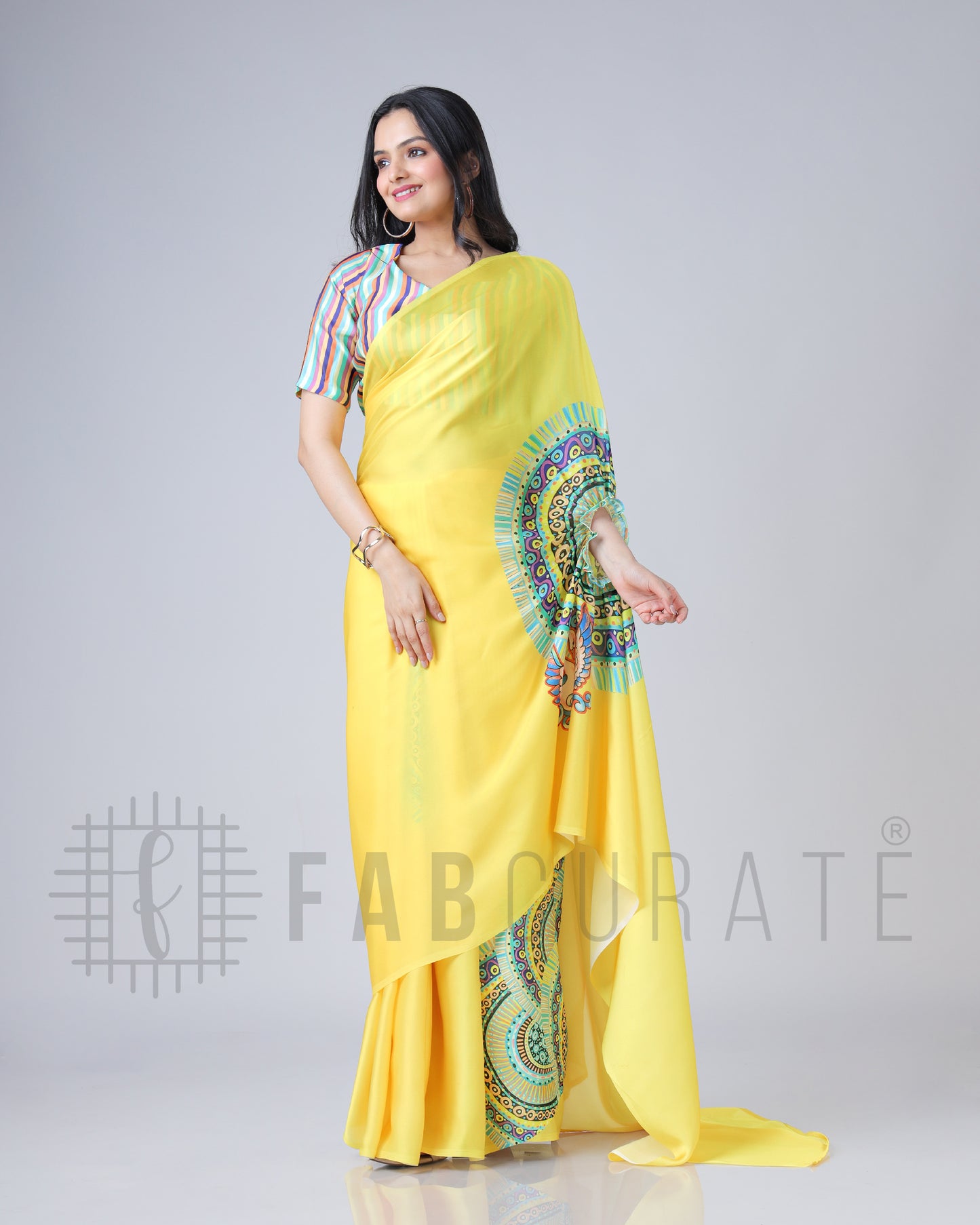 Yellow Traditional Freehand Saree