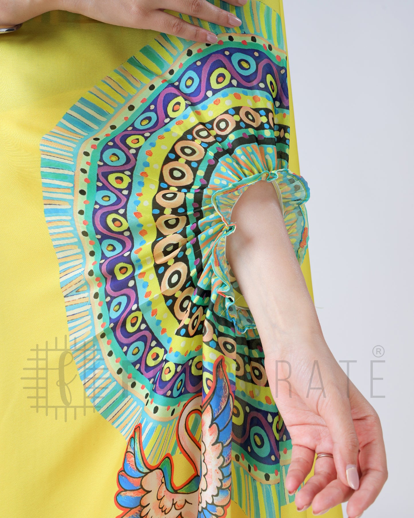 Yellow Traditional Freehand Saree