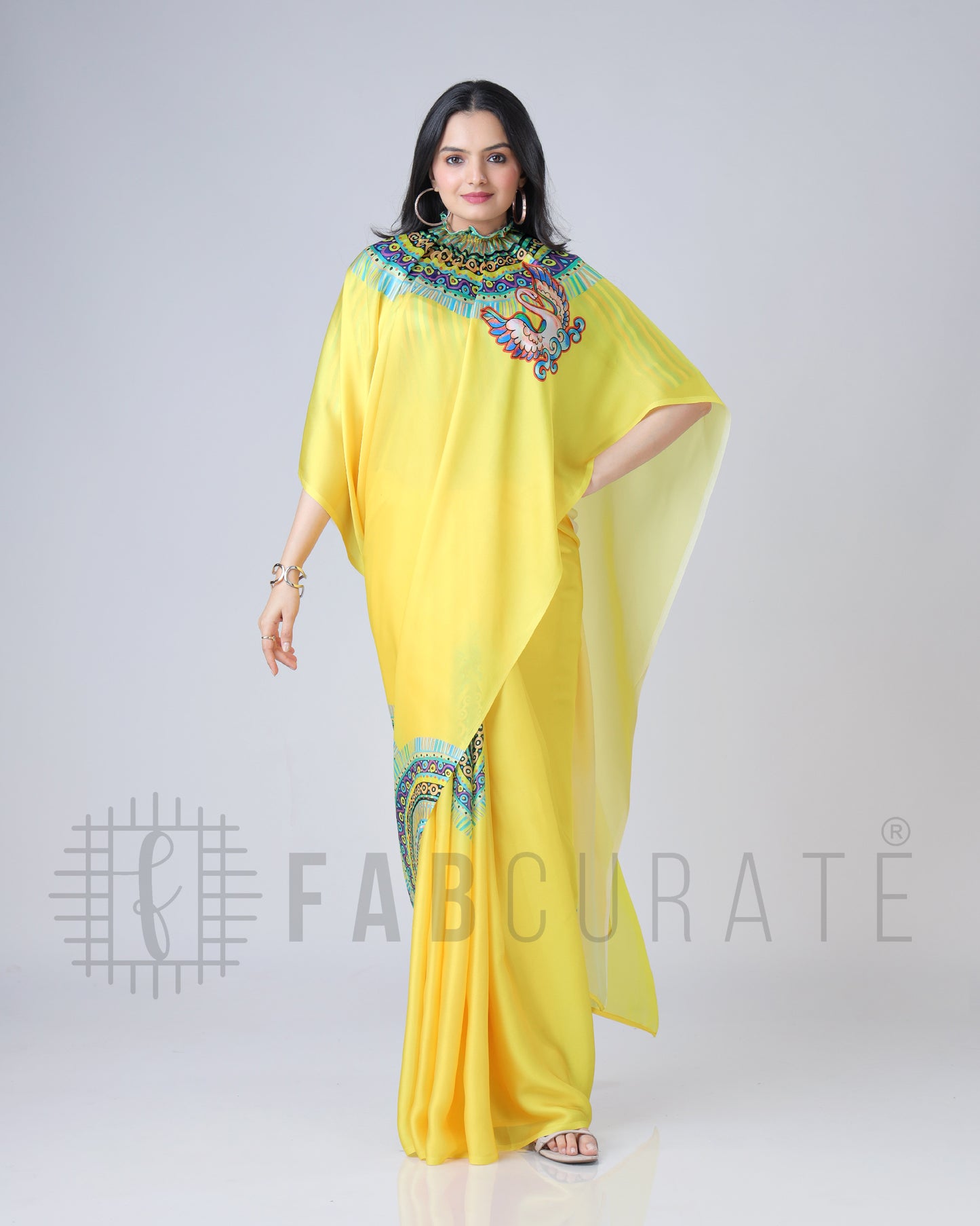 Yellow Traditional Freehand Saree
