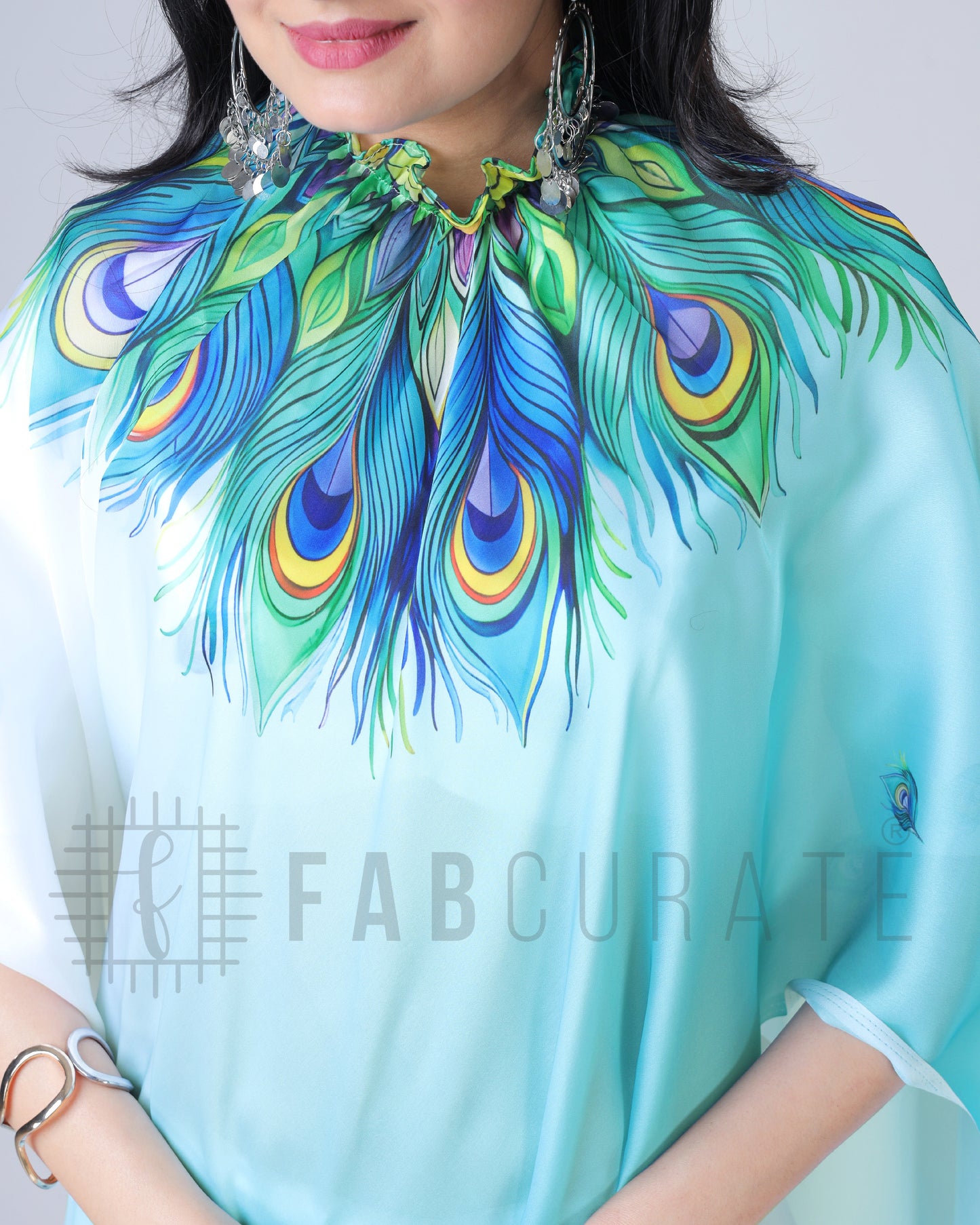 Blue Feather Ombre Freehand Saree