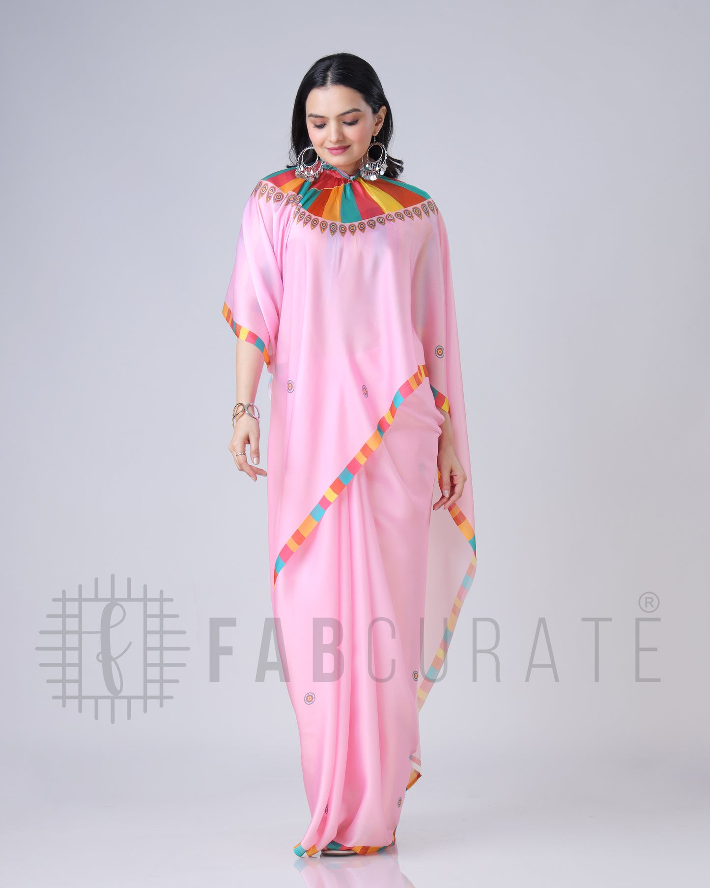 Pink Ethnic Contrast Border Freehand Saree