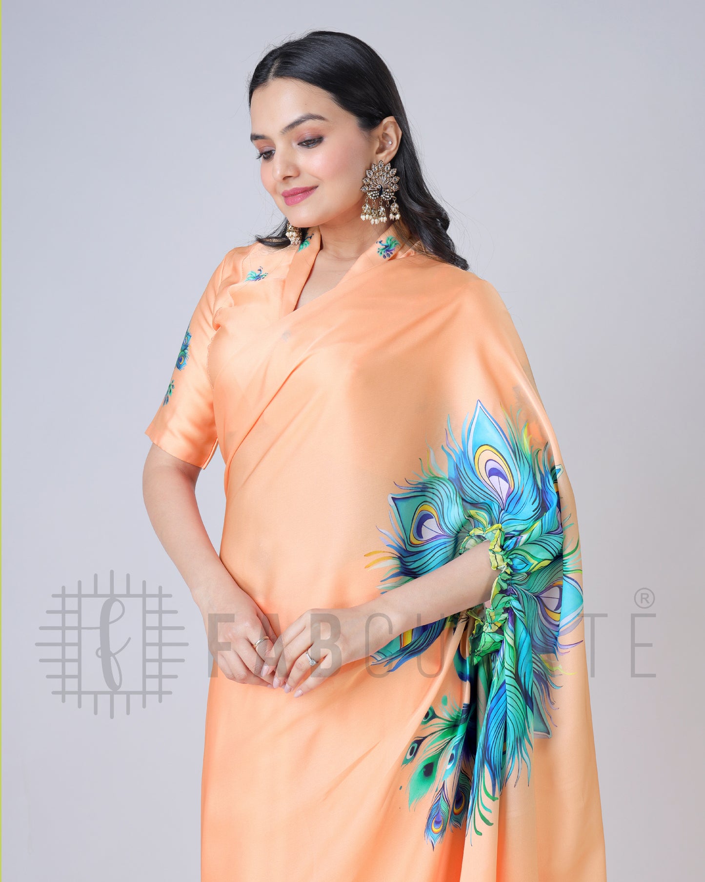Peacock Feather Freehand Saree