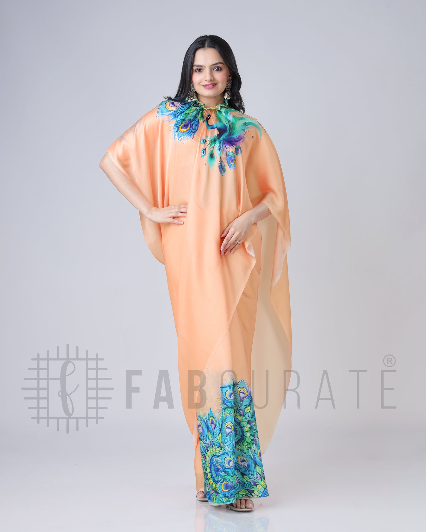 Peacock Feather Freehand Saree