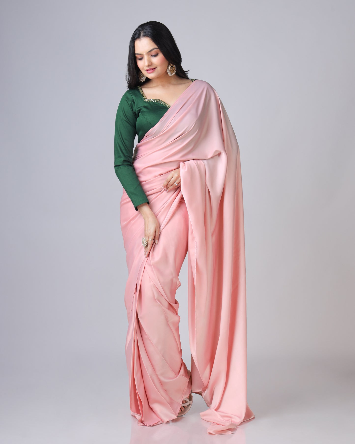Stylish Classic Puce Pink Plain Luxe Satin Saree