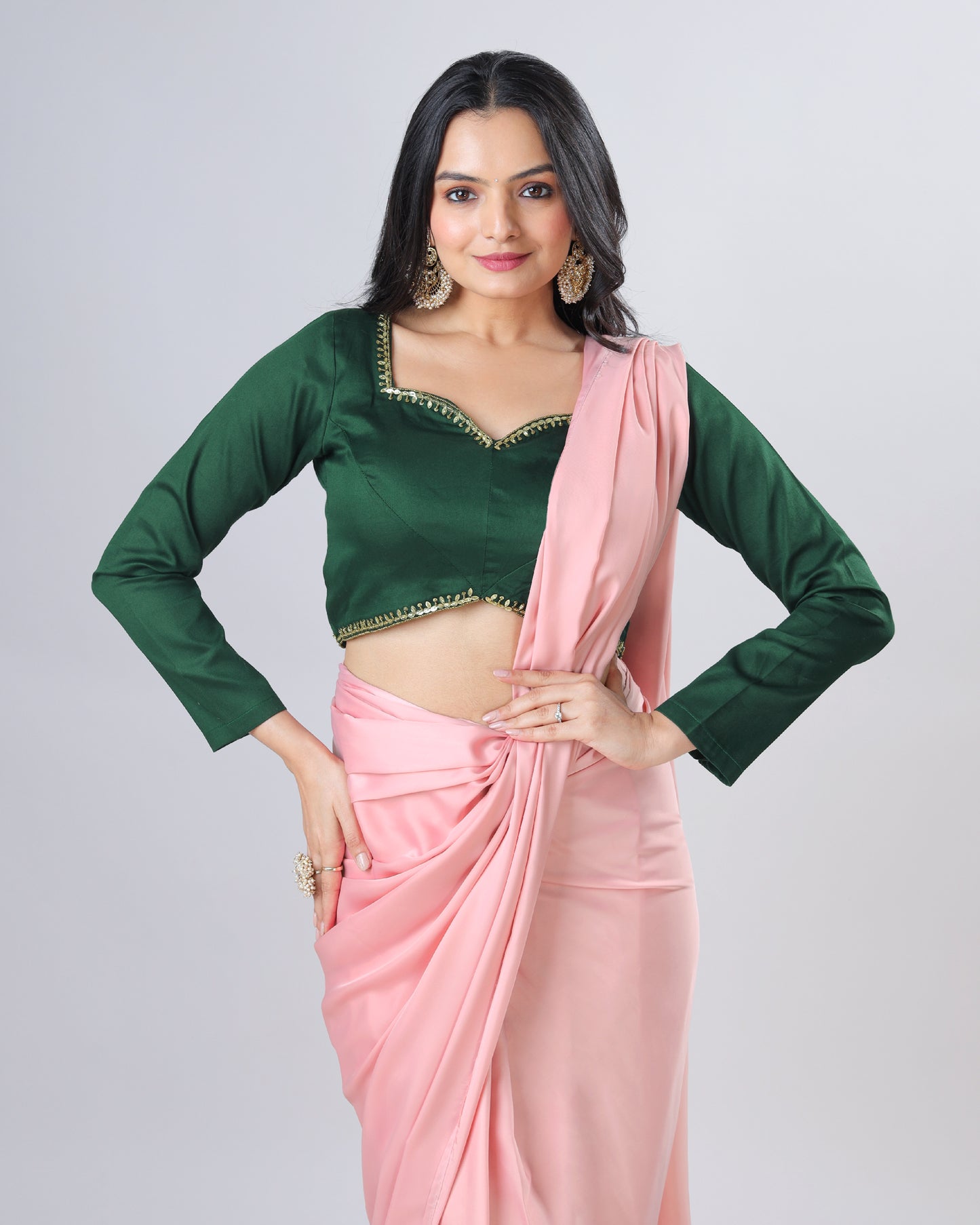 Stylish Classic Puce Pink Plain Luxe Satin Saree