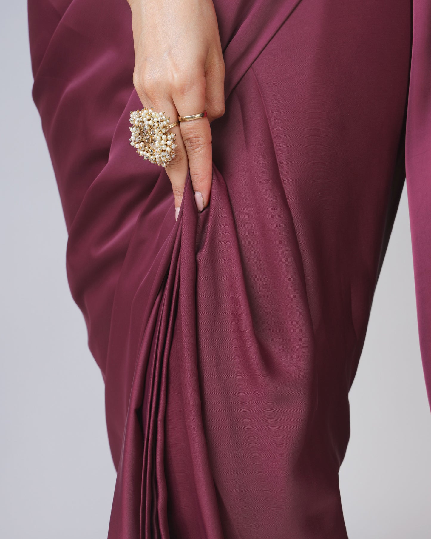 Stylish Classic Jam Purple Plain Luxe Satin Saree