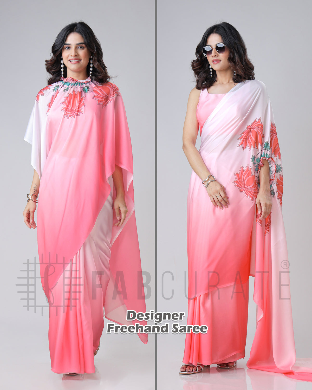 Beautiful Ombre Lotus Mandalaa Print Freehand Saree