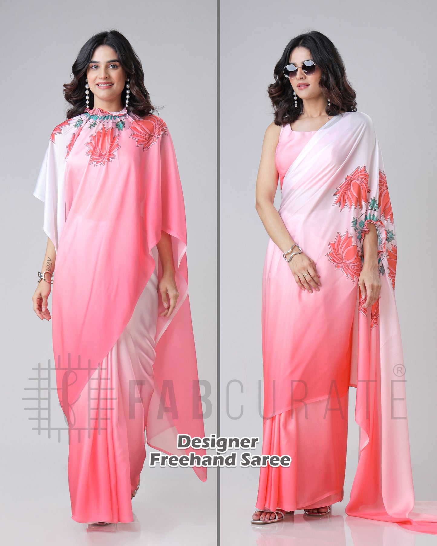 Beautiful Ombre Lotus Mandalaa Print Freehand Saree