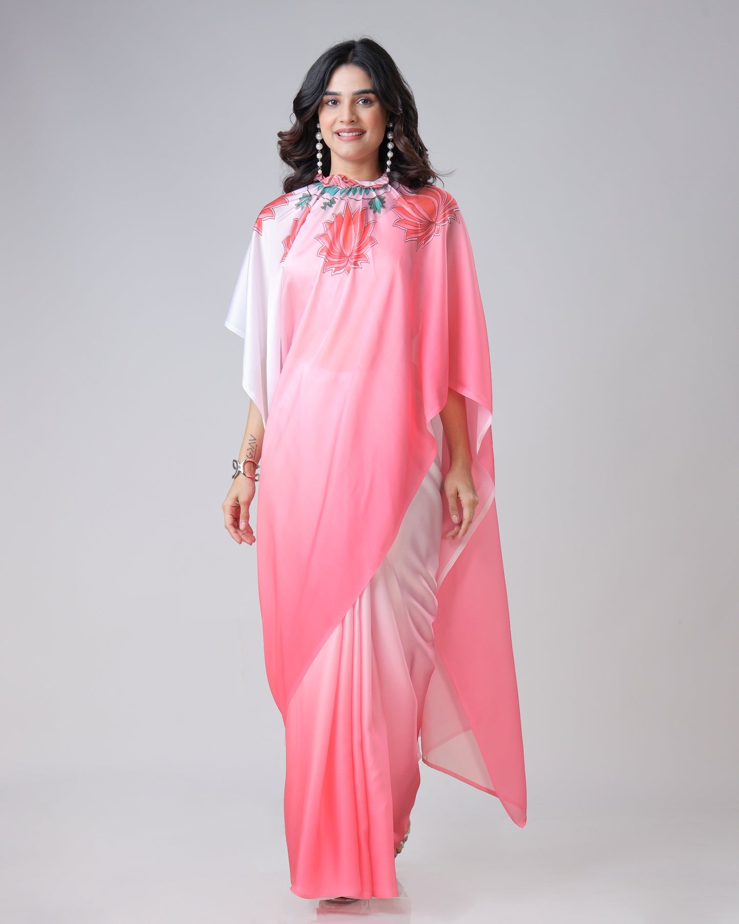 Beautiful Ombre Lotus Mandalaa Print Freehand Saree