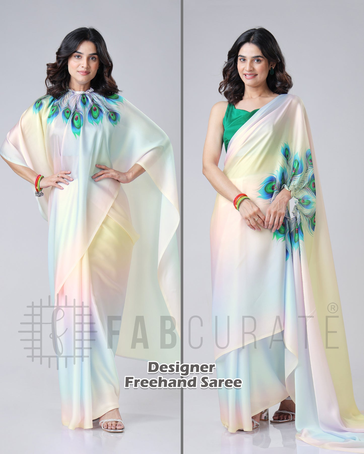 Tredy Color Blend Feather Freehand Saree