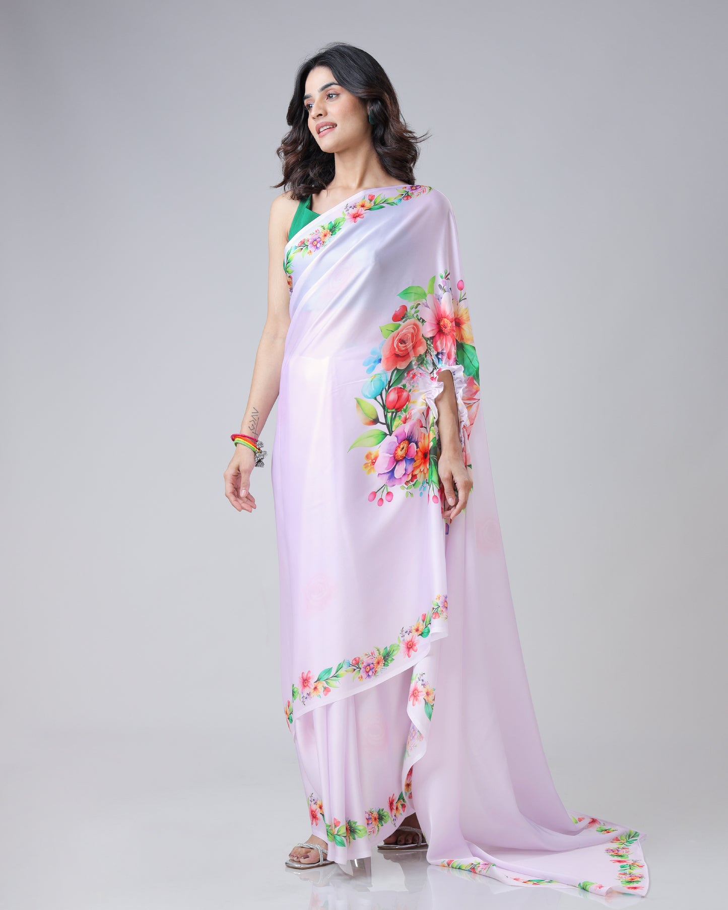 Blooming Multi-Color Floral Freehand Saree