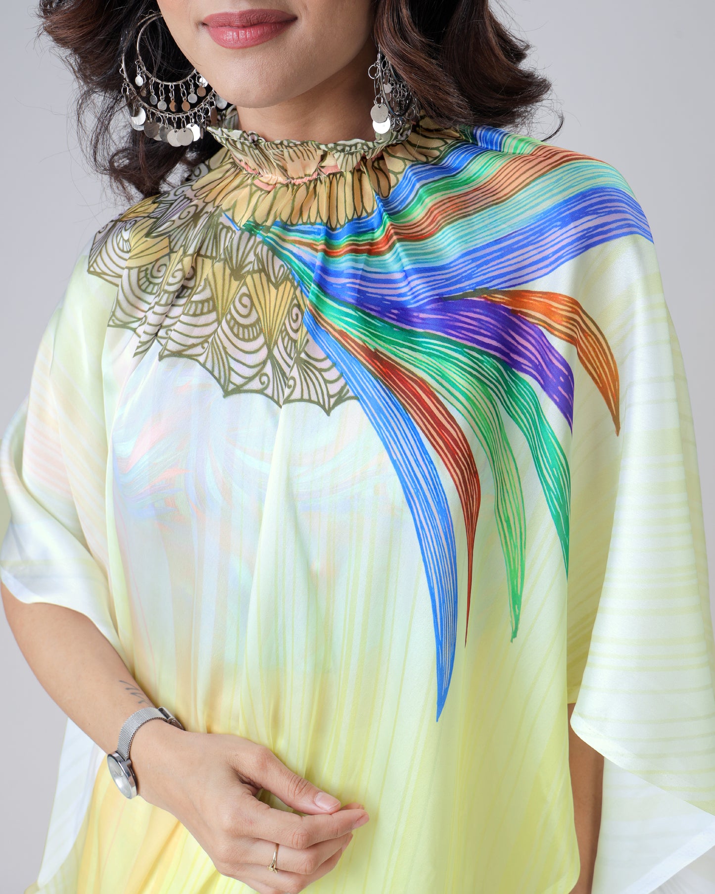 Stylish Multi-Color Leaves Mandalaa Print Freehand Saree