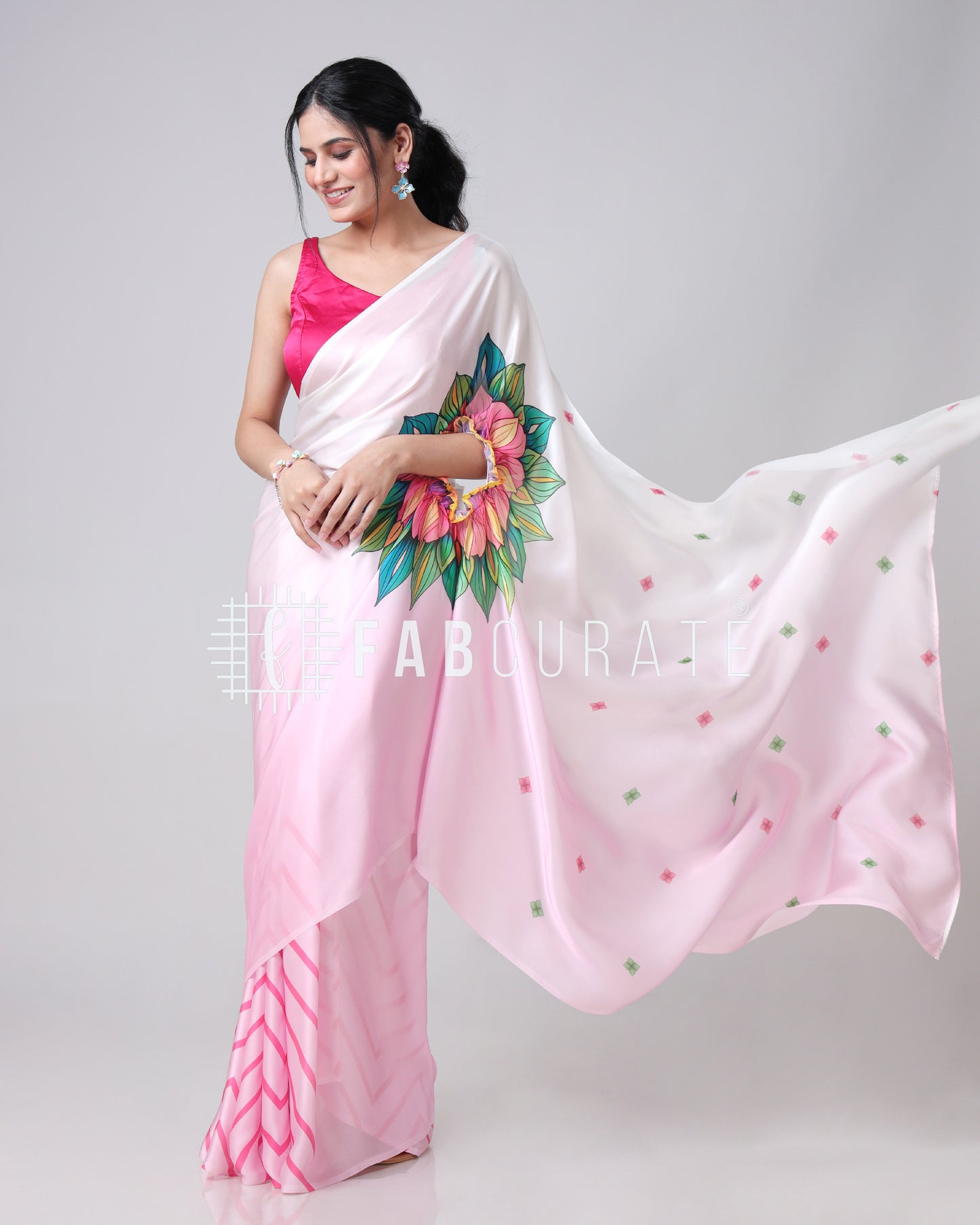 The Social Media Icon Chevron Floral Freehand Saree By Fabcurate