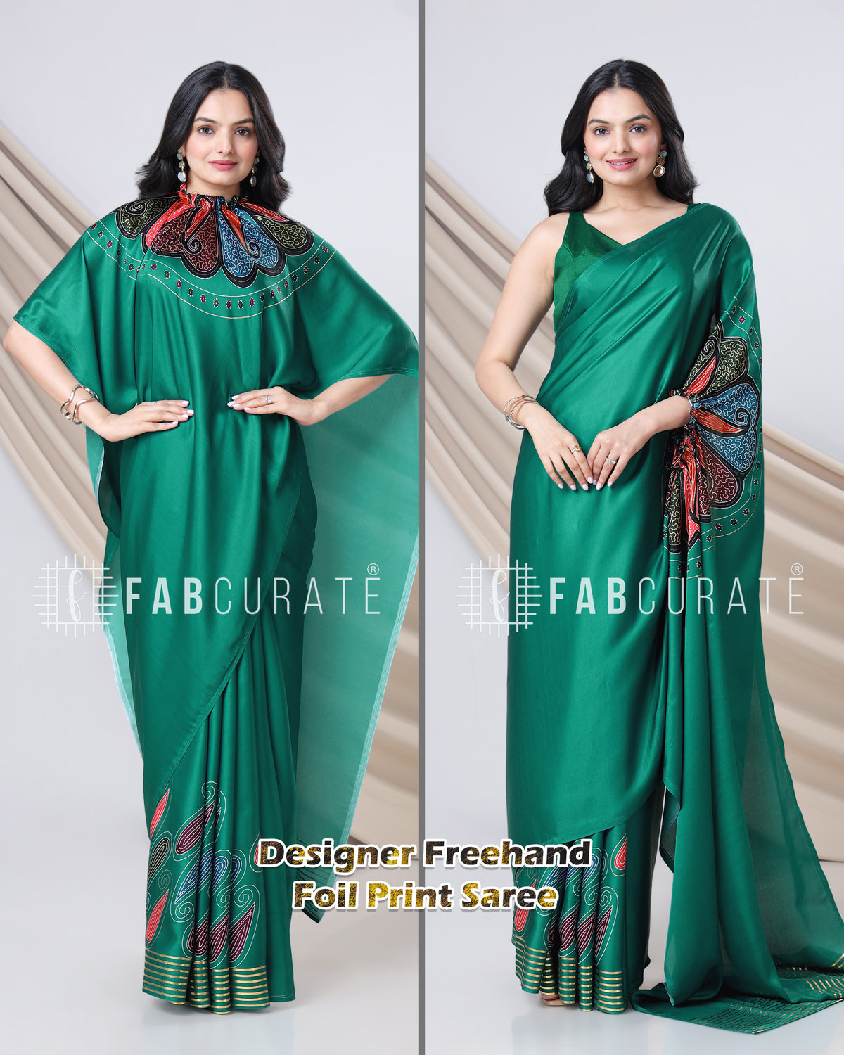 Wrapped to Wow - Golden Foil Work Freehand Saree