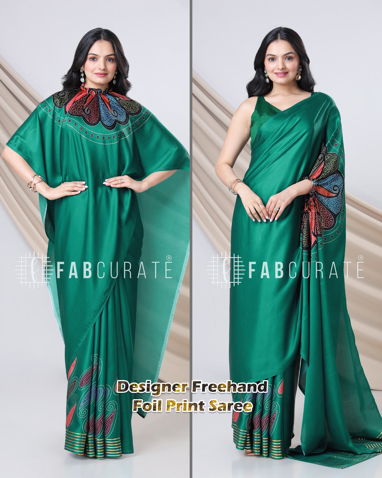 Wrapped to Wow - Golden Foil Work Freehand Saree