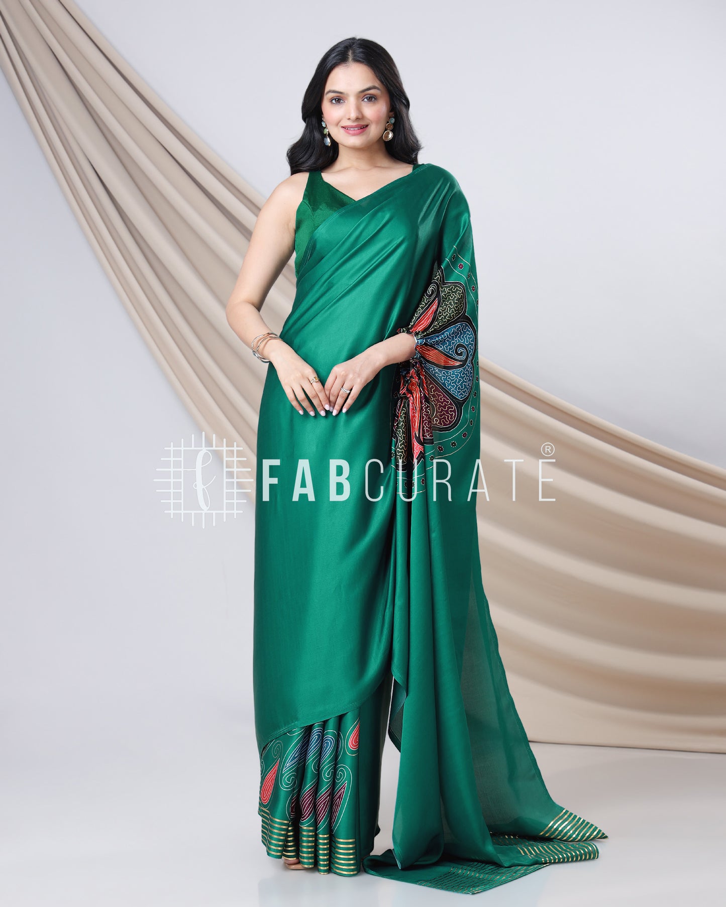 Wrapped to Wow - Golden Foil Work Freehand Saree