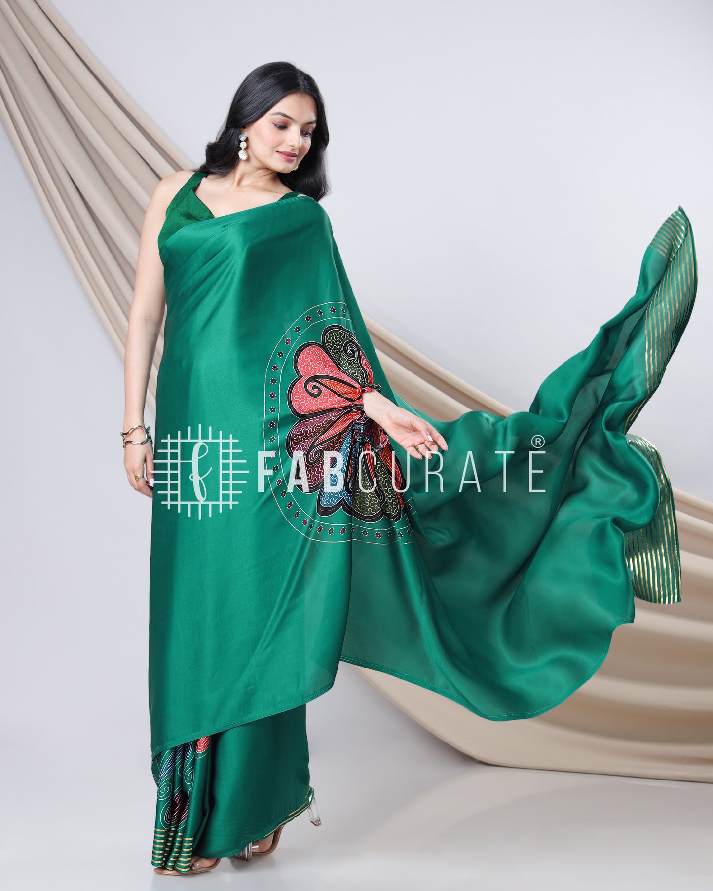 Wrapped to Wow - Golden Foil Work Freehand Saree