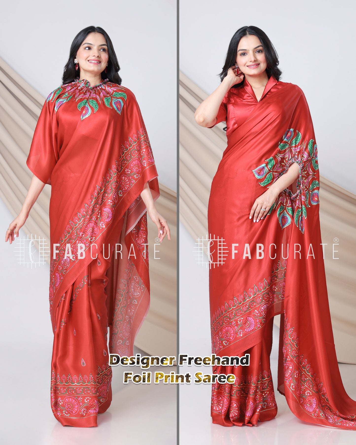 Easy Breezy Border -Golden Foil Work Freehand Saree