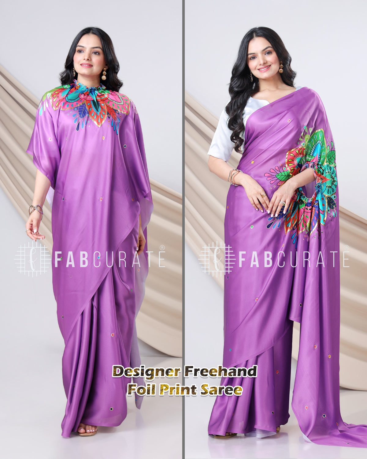 Viral Vibes Only - Golden Foil Work Freehand Saree