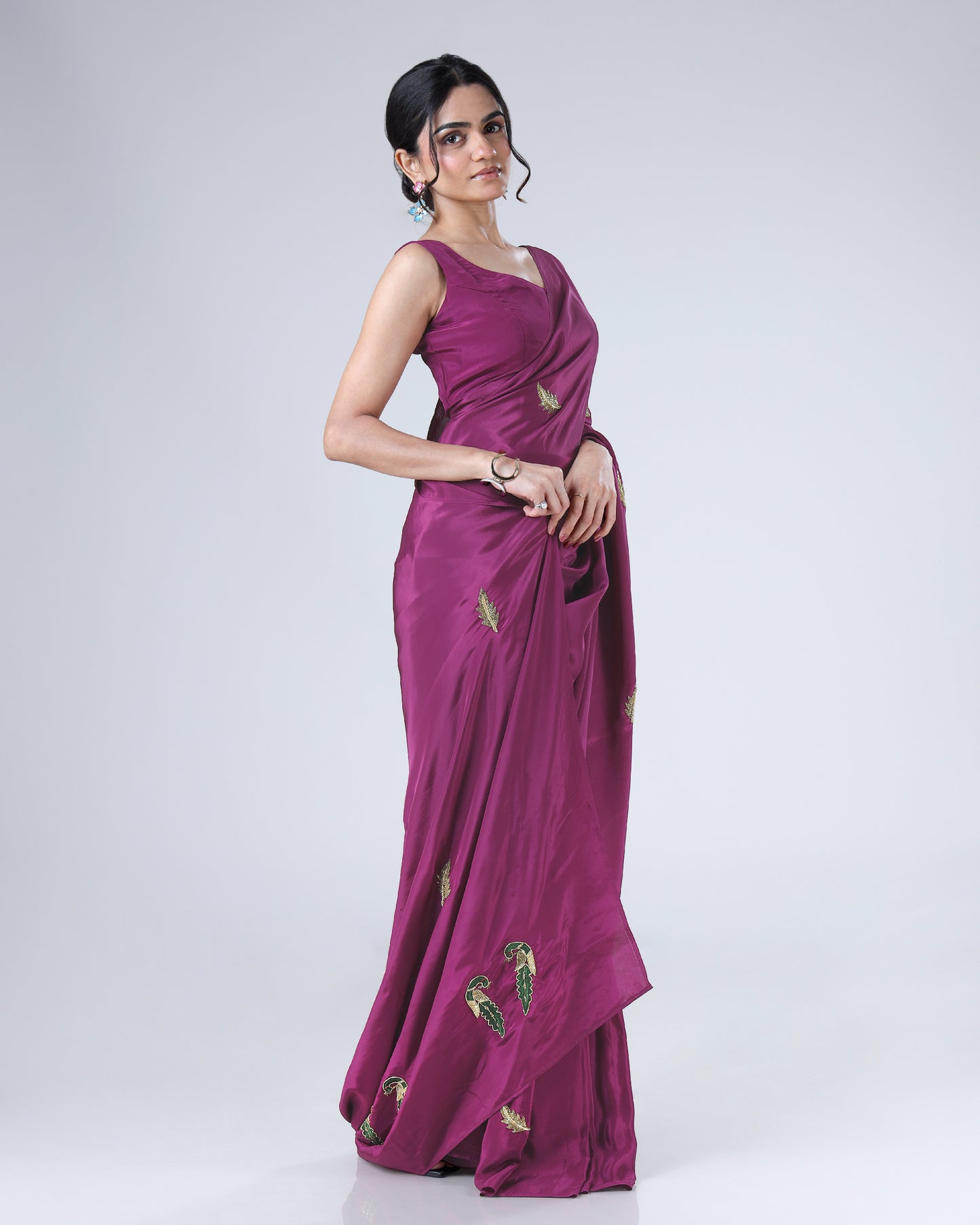 Draped In The Poetry Of Plum Purple Dreams Handcrafted Natural Crepe Saree