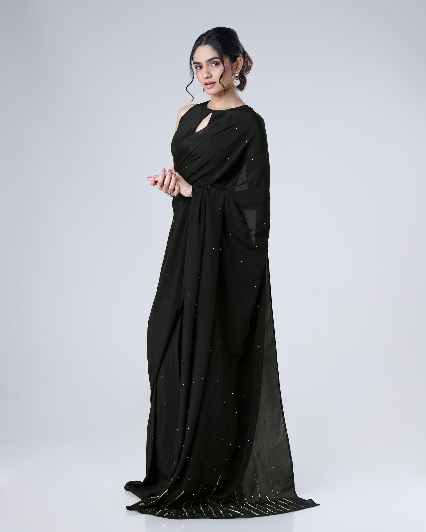 Draped In The Power Of Timeless Black Luxurious Handcrafted Natural Crepe Saree
