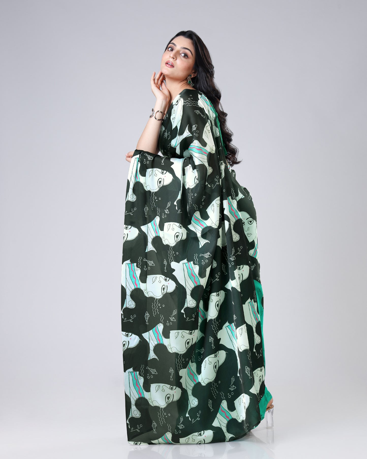 Face Print, Full Hint - Fashion Ka Naya Mint Quirky Saree