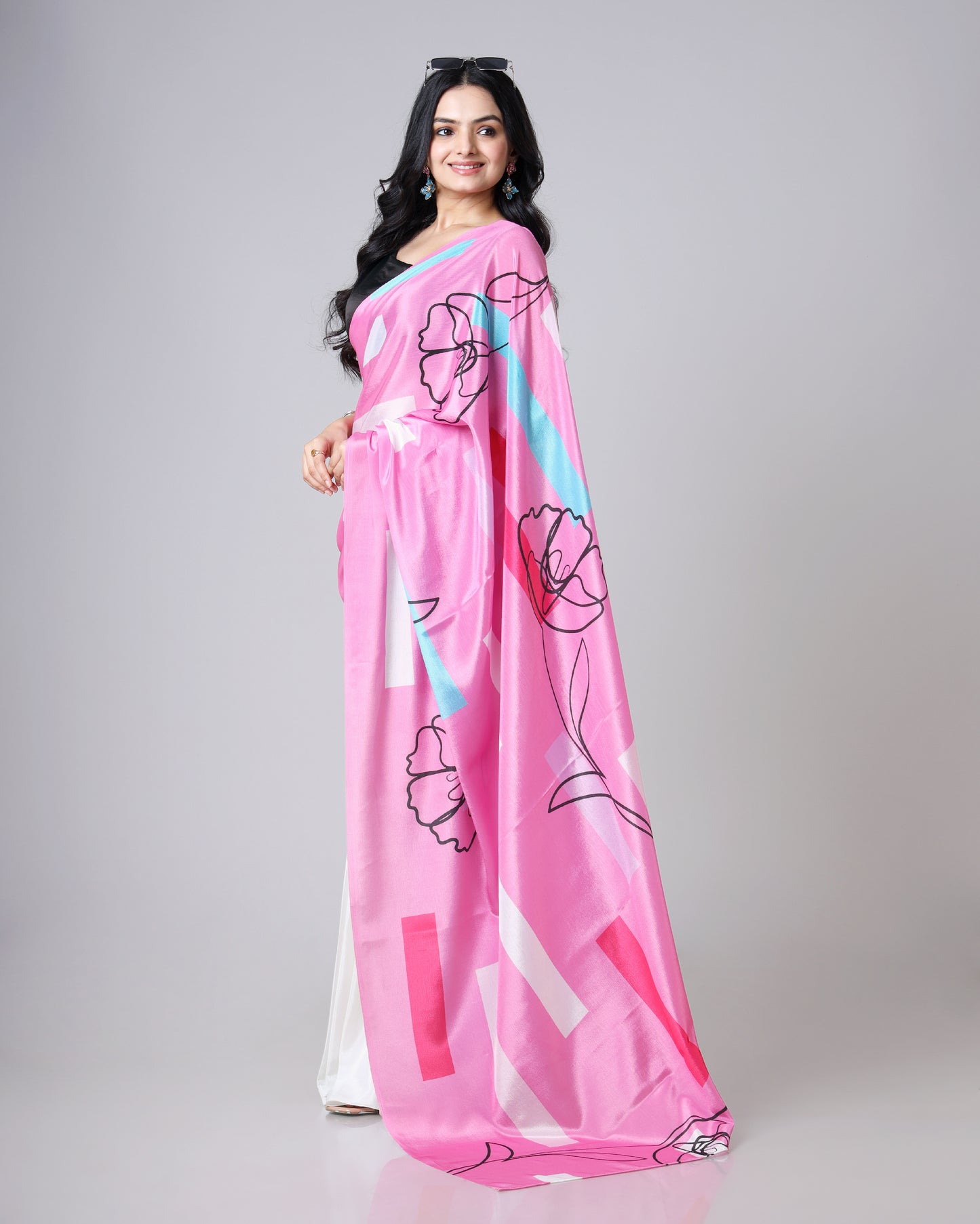 Pastel Pink Abstract Floral Satin Saree for Soft Glam Looks🌸