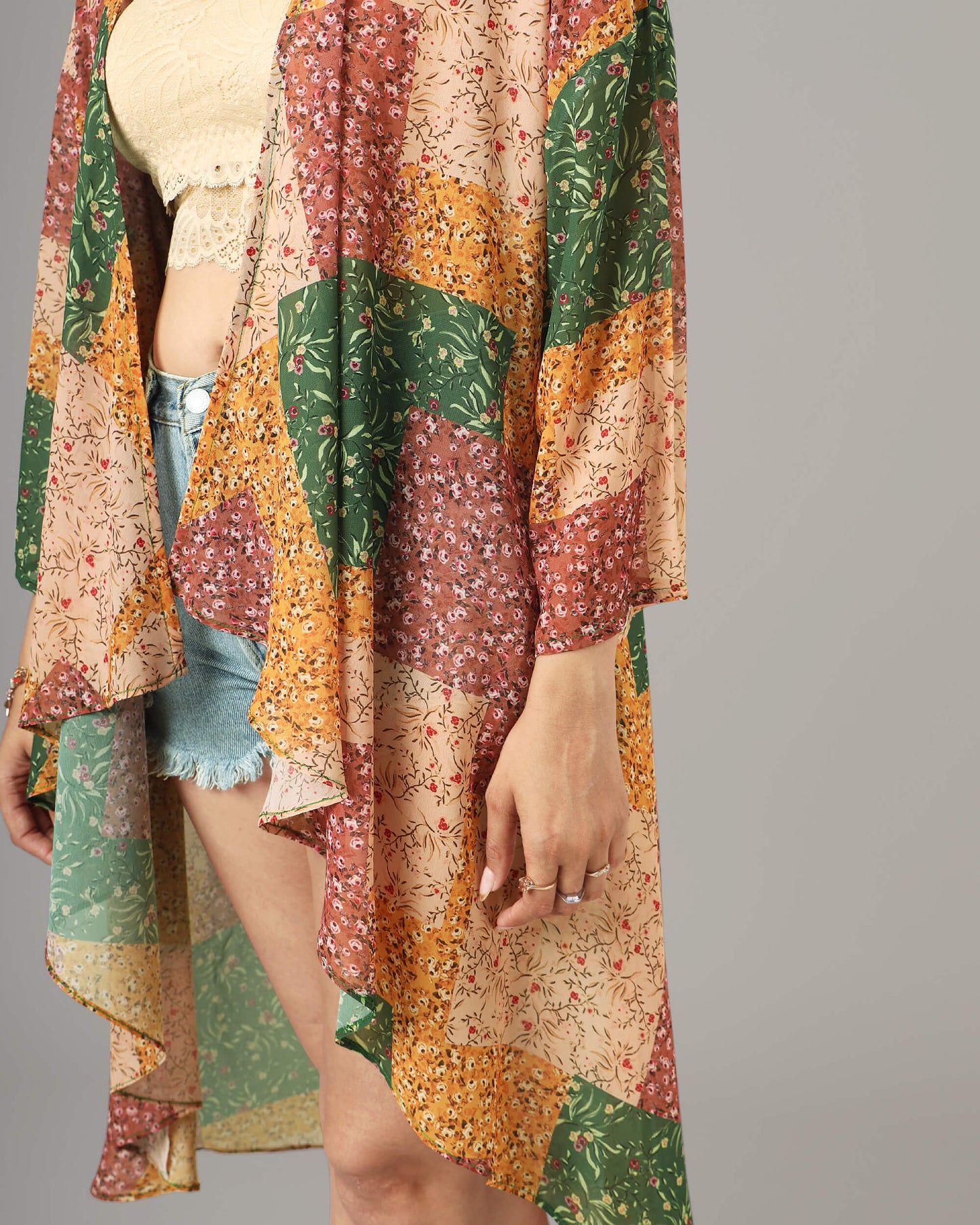 Exclusive Colour Block Waterfall Shrug For Women