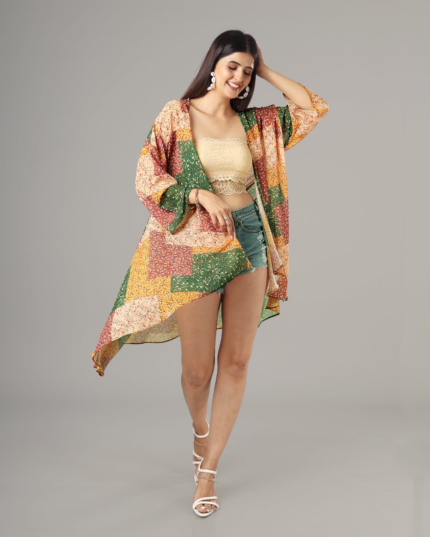 Exclusive Colour Block Waterfall Shrug For Women