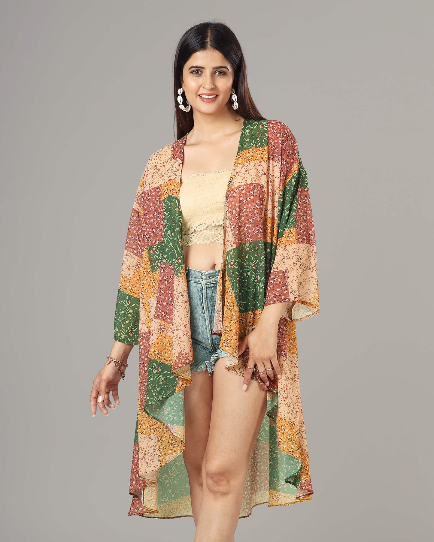 Exclusive Colour Block Waterfall Shrug For Women