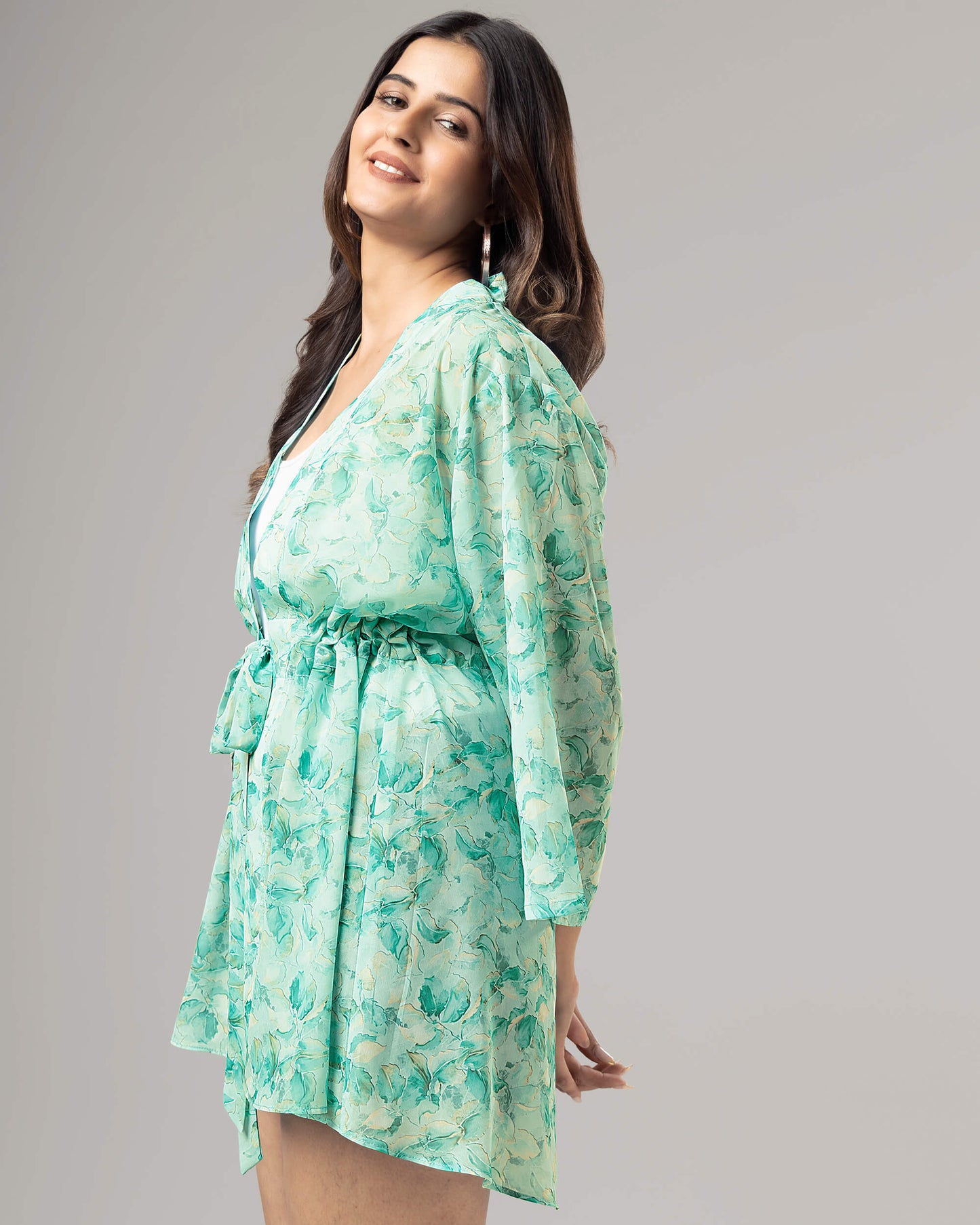 Lovely Floral Tie Belt Shrug For Women